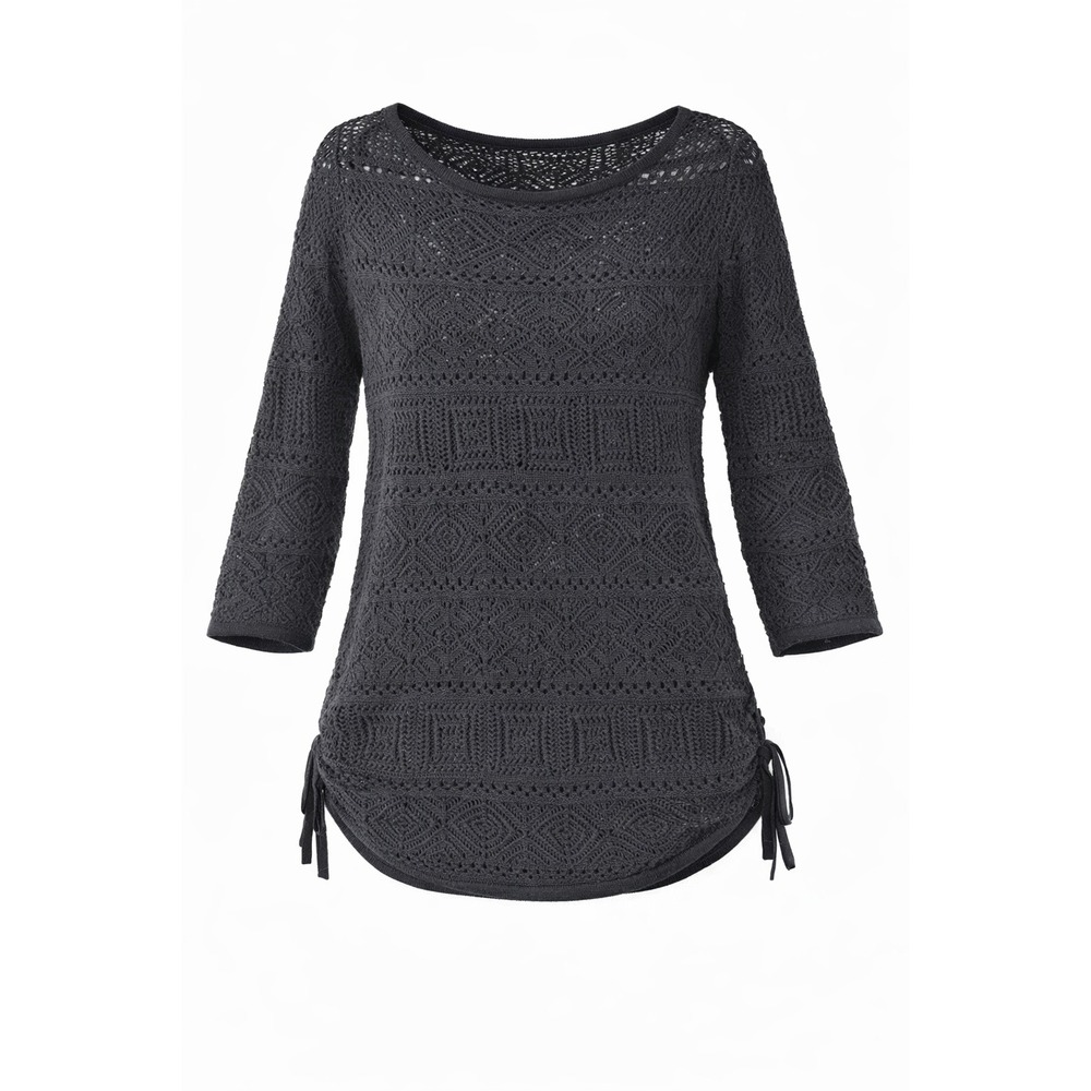 Jeanne Pierre Black Boho‎ Festival Hippie Crochet Open Knit Tunic Sweater Size S